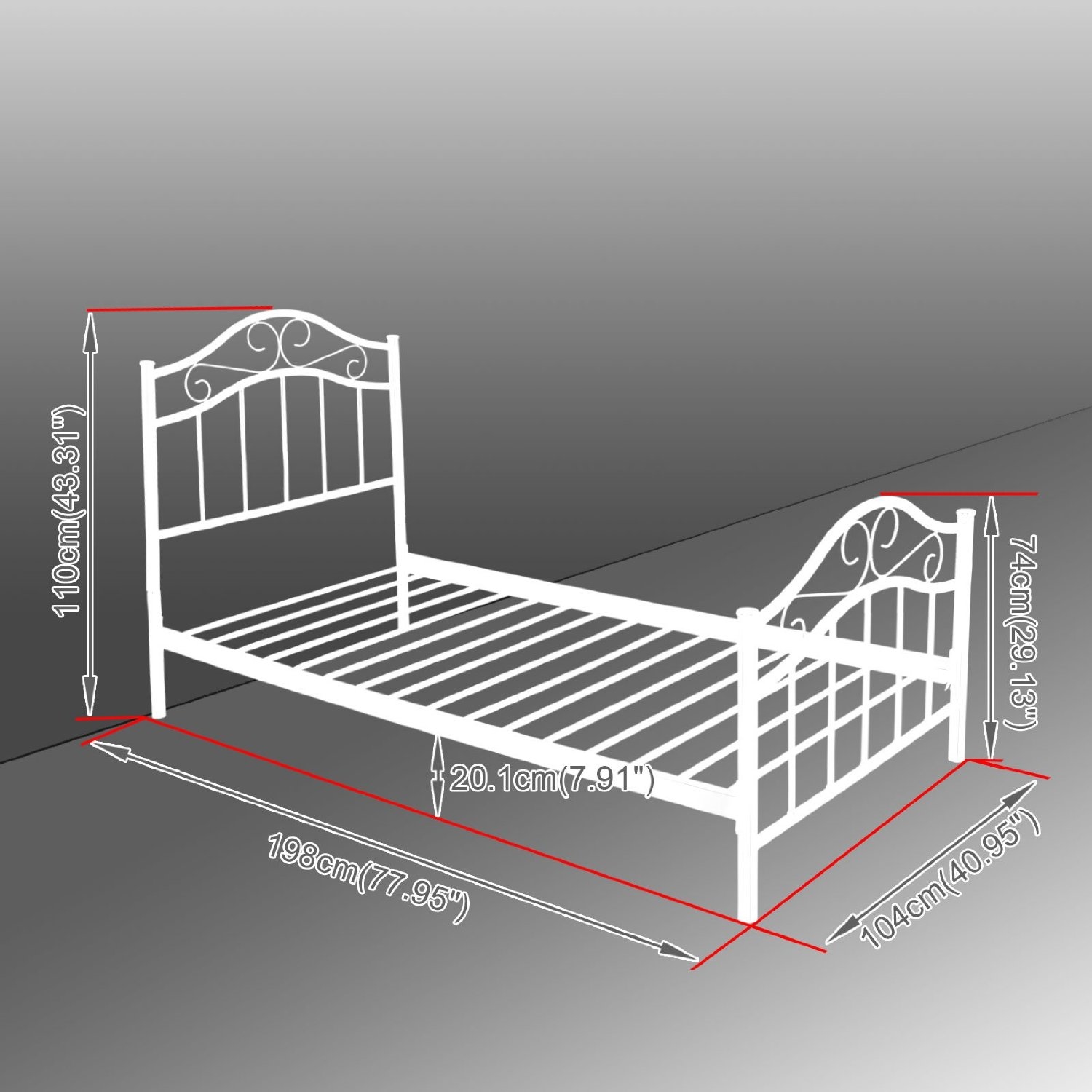 Twin size Metal Platform Bed Frame with Headboard and Footboard in White - Image 2
