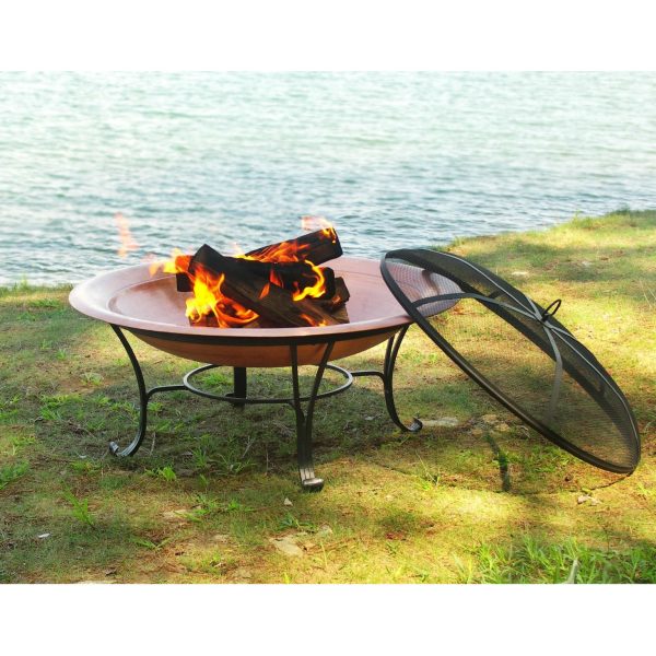 30-inch Copper Fire Pit with Steel Stand and Sprak Screen - Image 2