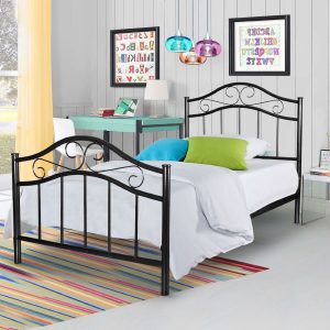 Twin size Simple Black Metal Platform Bed Frame with Headboard and Footboard