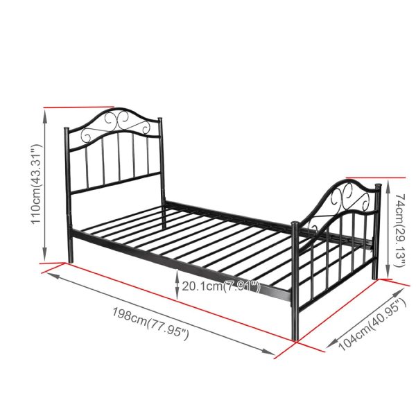 Twin size Simple Black Metal Platform Bed Frame with Headboard and Footboard - Image 2