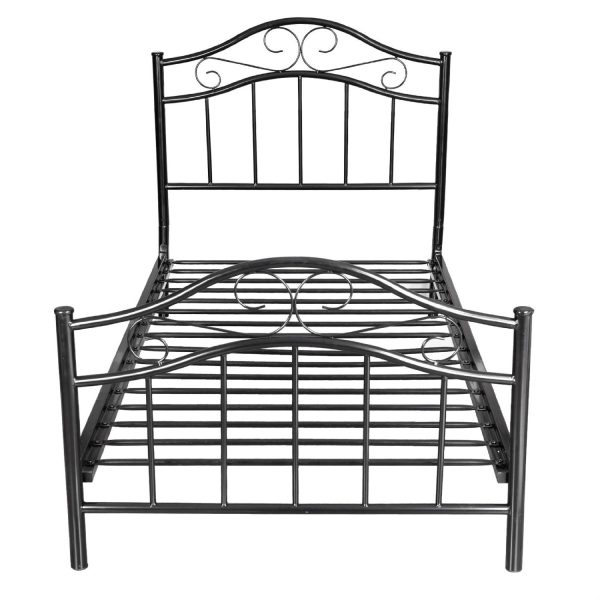 Twin size Simple Black Metal Platform Bed Frame with Headboard and Footboard - Image 3