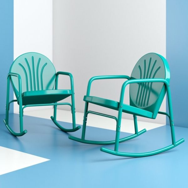 Retro Powder Coated Steel Rocking Chair Glossy Turquoise (Set of 2) - Image 2
