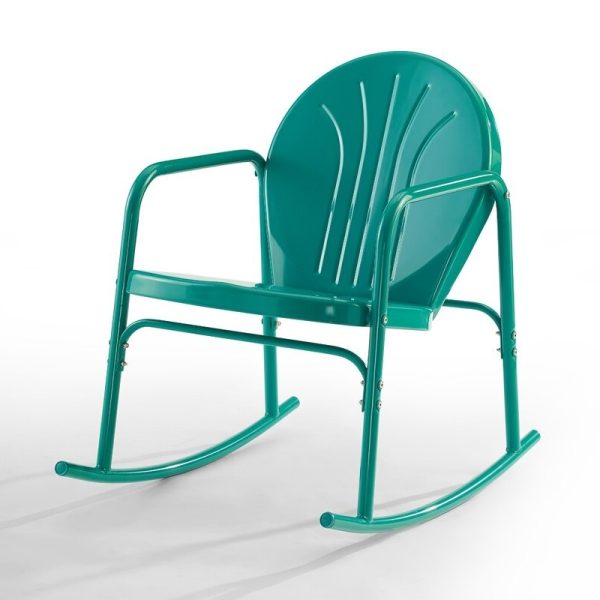 Retro Powder Coated Steel Rocking Chair Glossy Turquoise (Set of 2) - Image 3