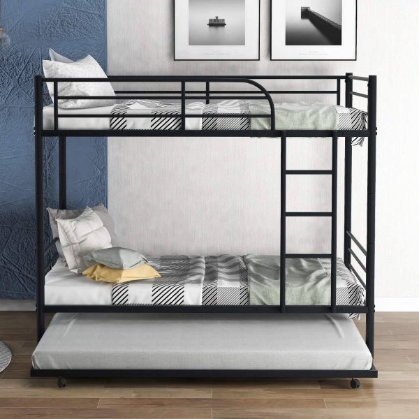 Twin over Twin Bunk bed with Trundle Bed in Black Metal Finish - Image 2