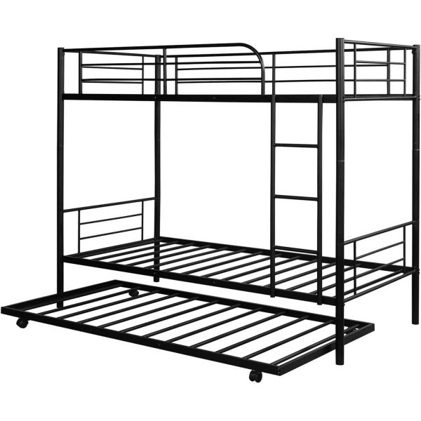 Twin over Twin Bunk bed with Trundle Bed in Black Metal Finish - Image 3