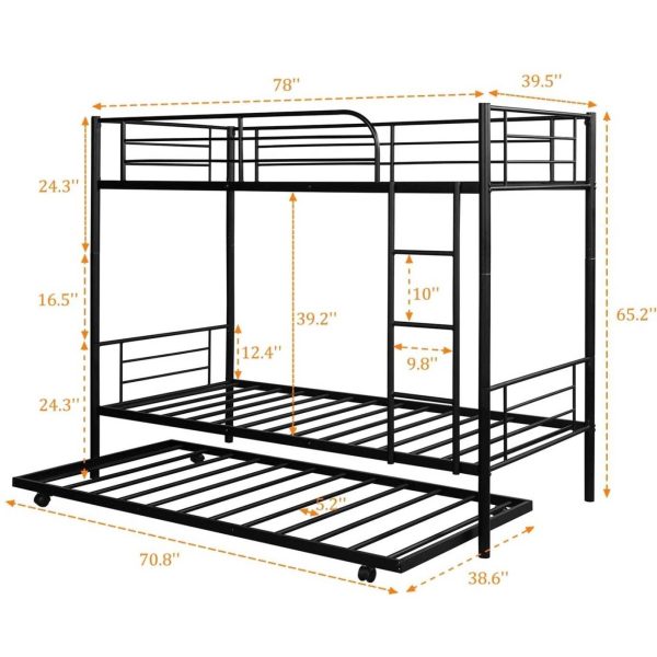 Twin over Twin Bunk bed with Trundle Bed in Black Metal Finish - Image 5
