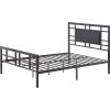 Twin Metal Platform Bed Frame with Black Upholstered Center Panel Headboard