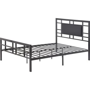 Twin Metal Platform Bed Frame with Black Upholstered Center Panel Headboard