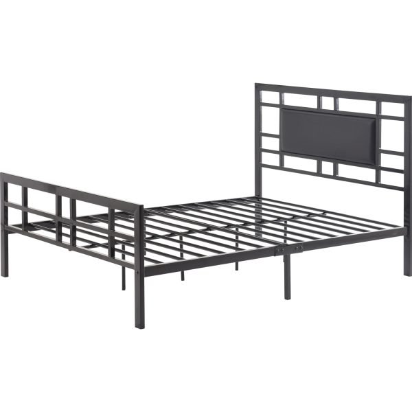 Twin Metal Platform Bed Frame with Black Upholstered Center Panel Headboard