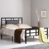 Twin Metal Platform Bed Frame with Black Upholstered Center Panel Headboard - Image 2