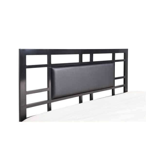 Twin Metal Platform Bed Frame with Black Upholstered Center Panel Headboard - Image 3