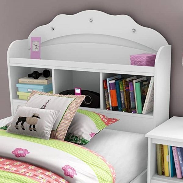 Twin size Bookcase Headboard in White Wood Finish - Image 2