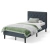 Twin Size Grey Upholstered Button Tufted Headboard Platform Bed - Image 2