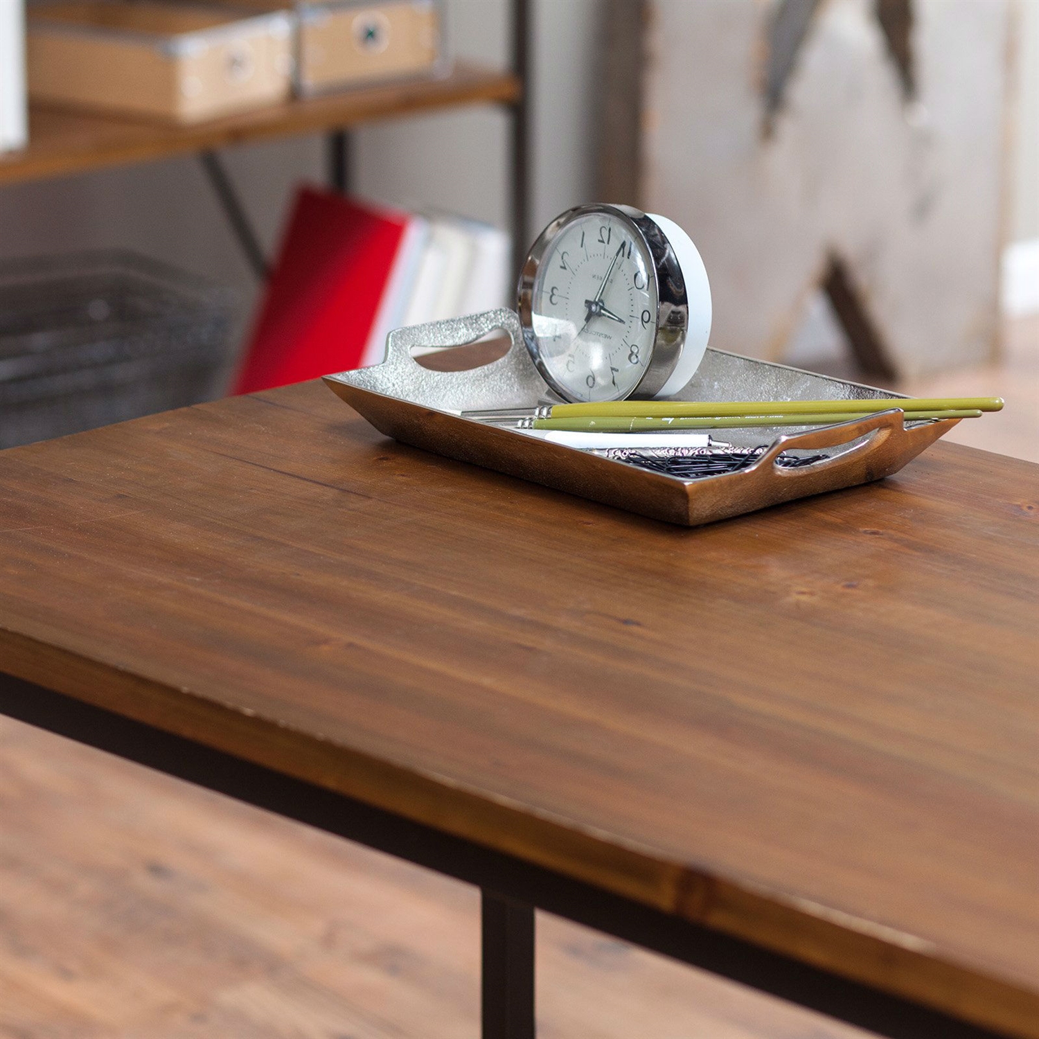 Compact Writing / Computer Desk with Metal Frame and Fir Wood Top - Image 3