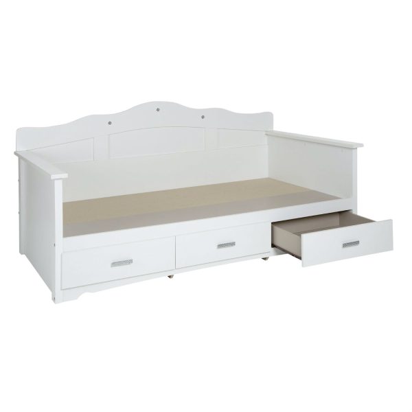 Twin size Kids Bed Daybed in White Wood Finish with 3 Storage Drawers - Image 3