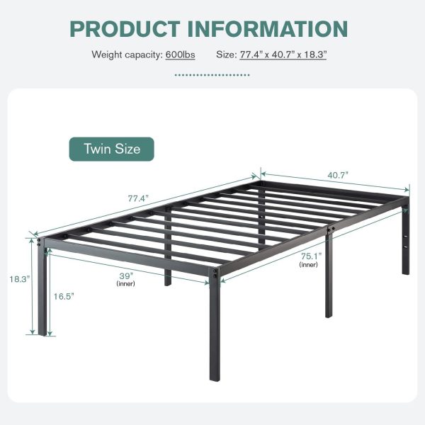 Twin 18-inch High Metal Platform Bed Frame with Under-bed Storage Space - Image 4