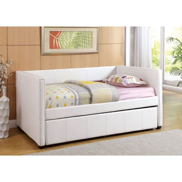 Twin White Faux Leather Upholstered Daybed with Trundle Bed - Image 2
