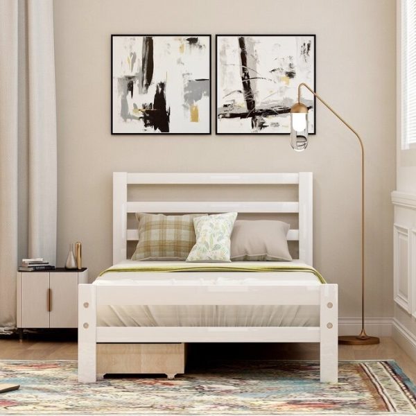 Twin size White Low Profile 2 Drawer Storage Platform Bed - Image 3
