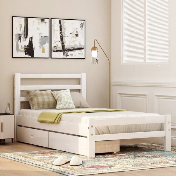 Twin size White Low Profile 2 Drawer Storage Platform Bed - Image 4