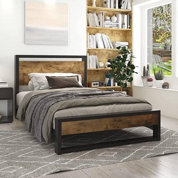 Twin Modern Farmhouse Platform Bed Frame with Wood Panel Headboard Footboard - Image 4