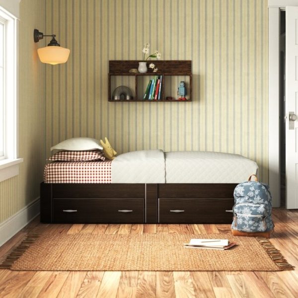 Twin Storage Platform Bed with 2 Drawers Cinnamon Cherry - Made In USA - Image 3