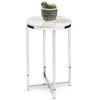 Round Cross Leg Design Coffee Side Table Nightstand with Faux Marble Top White/Chrome