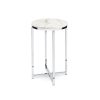 Round Cross Leg Design Coffee Side Table Nightstand with Faux Marble Top White/Chrome - Image 2