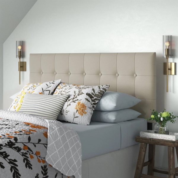 Twin Button-Tufted Headboard in Light Grey Taupe Beige Upholstered Fabric - Image 2
