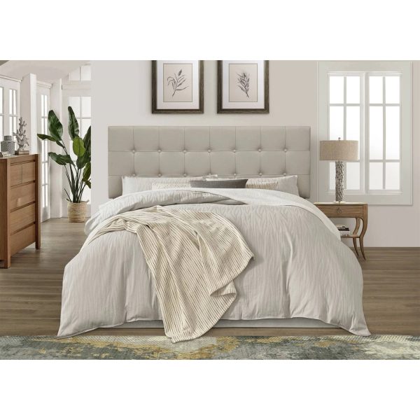 Twin Button-Tufted Headboard in Light Grey Taupe Beige Upholstered Fabric - Image 3