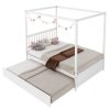 White Full Size Canopy Platform Bed with Twin Roller Trundle Bed - Image 2