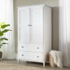 FarmHome Louvered Distressed White Solid Pine Armoire - Image 4
