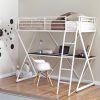 Modern Twin size Bunk Bed Loft with Desk in White Metal Finish