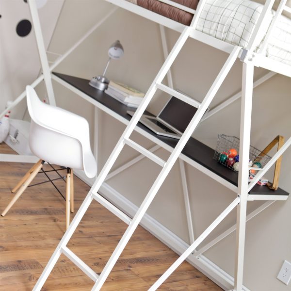Modern Twin size Bunk Bed Loft with Desk in White Metal Finish - Image 3