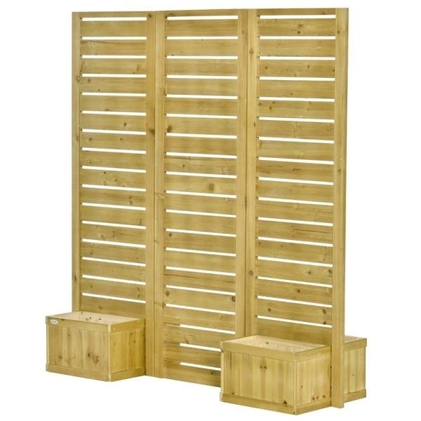 3 Panel Fir Wood Outdoor Privacy Screen with 4 Garden Bed Planters - Image 2