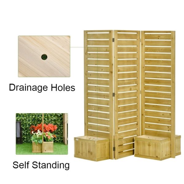 3 Panel Fir Wood Outdoor Privacy Screen with 4 Garden Bed Planters - Image 4