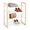 4-Shelf Closet Shoe Rack with Natural Wood Frame and Chrome Wire Shelves - Image 2