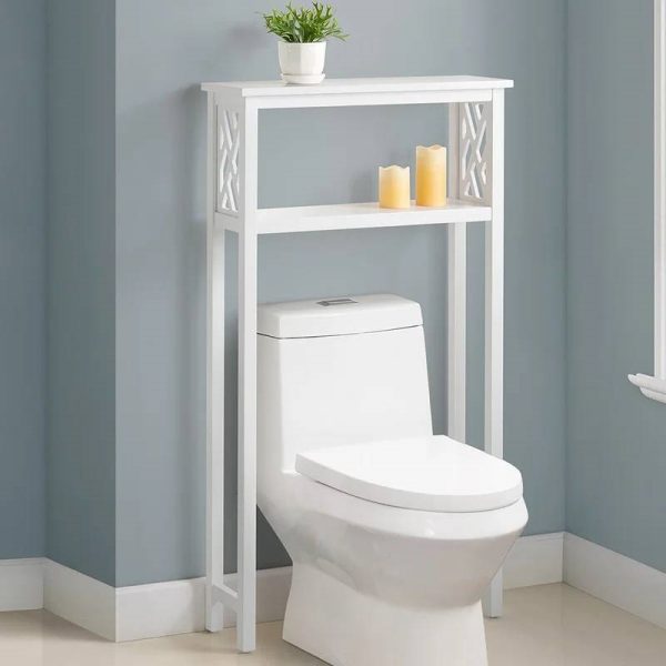 White Solid Wood Over the Toilet 1-Shelf Storage Rack - Image 2