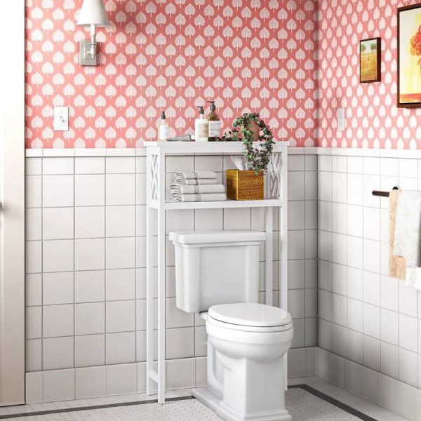 White Solid Wood Over the Toilet 1-Shelf Storage Rack - Image 3