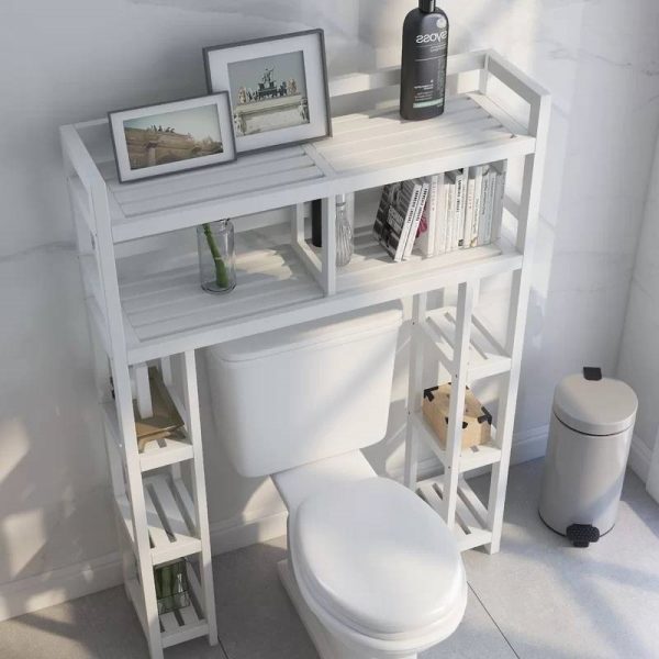 White Solid Wood Over-the-Toilet Bathroom Storage Shelving Unit - Image 2