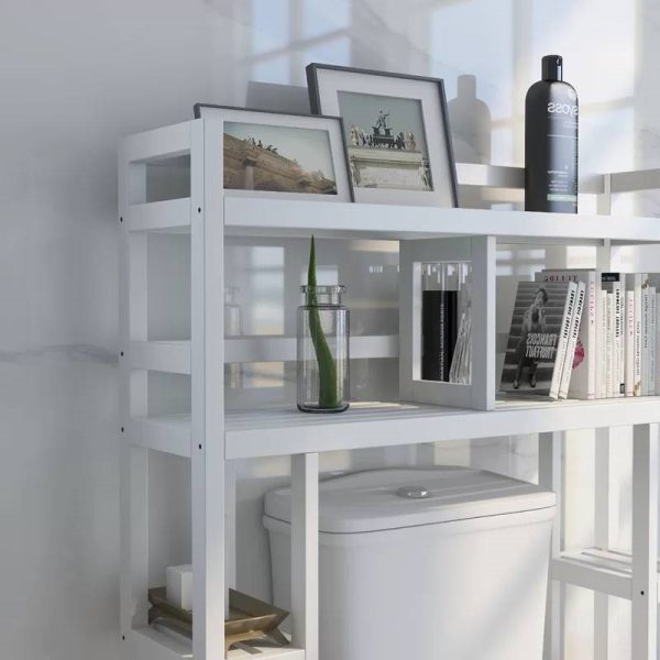 White Solid Wood Over-the-Toilet Bathroom Storage Shelving Unit - Image 3