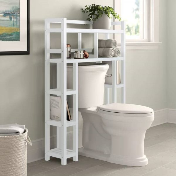 White Solid Wood Over-the-Toilet Bathroom Storage Shelving Unit - Image 5