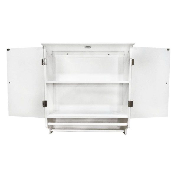 White Bathroom Wall Cabinet with Storage Shelf and Towel Bar - Image 3
