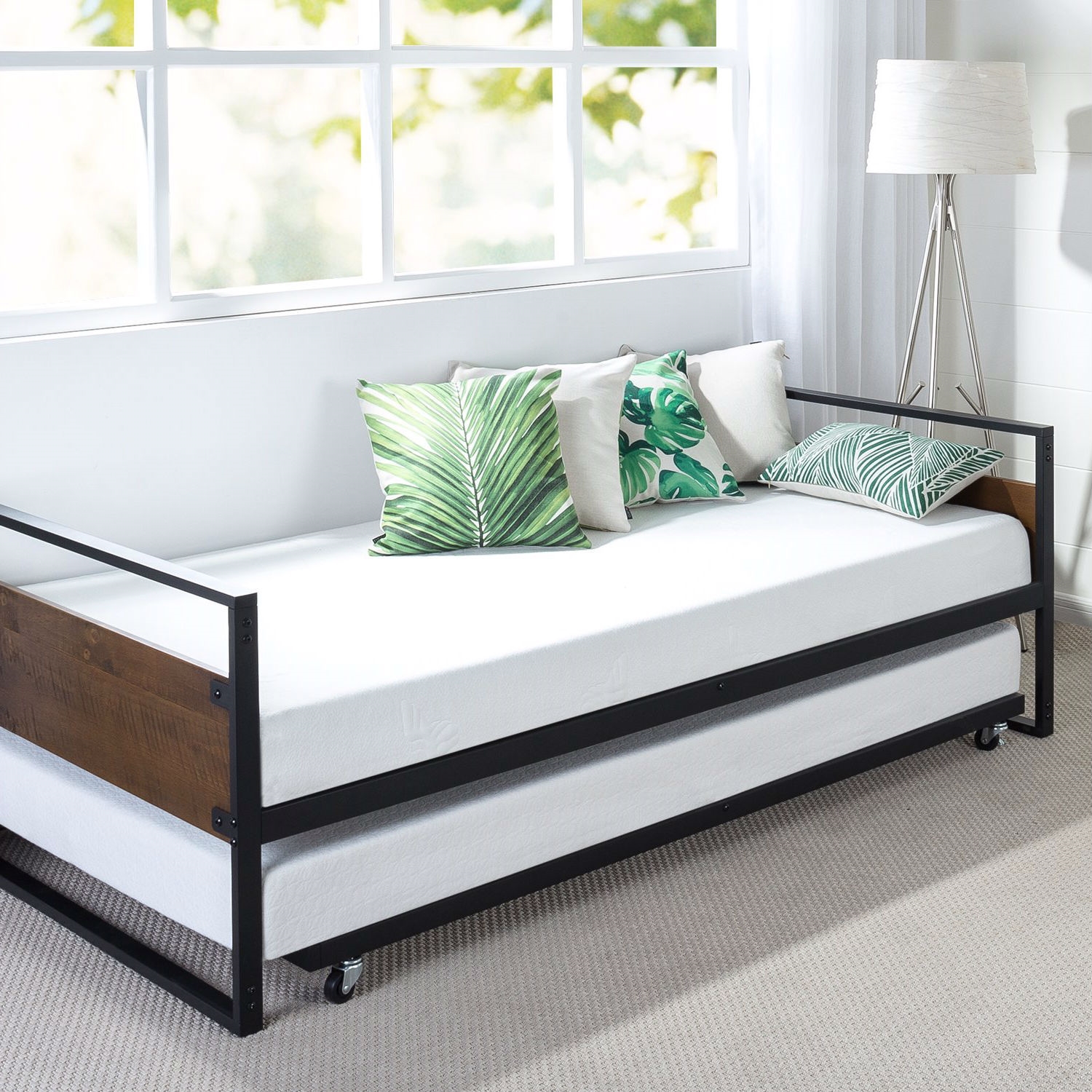 Twin size Metal Wood Daybed Frame with Roll Out Trundle Bed - Image 3