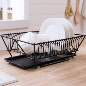 Wrought Iron Tableware Drain Rack Dish Rack Multifunctional Storage With Tray Rack