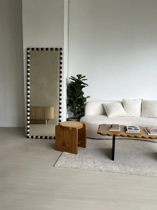 custom luxury solid wood full length body dressing wooden frame bedroom floor standing wall onde mirror - Image 5