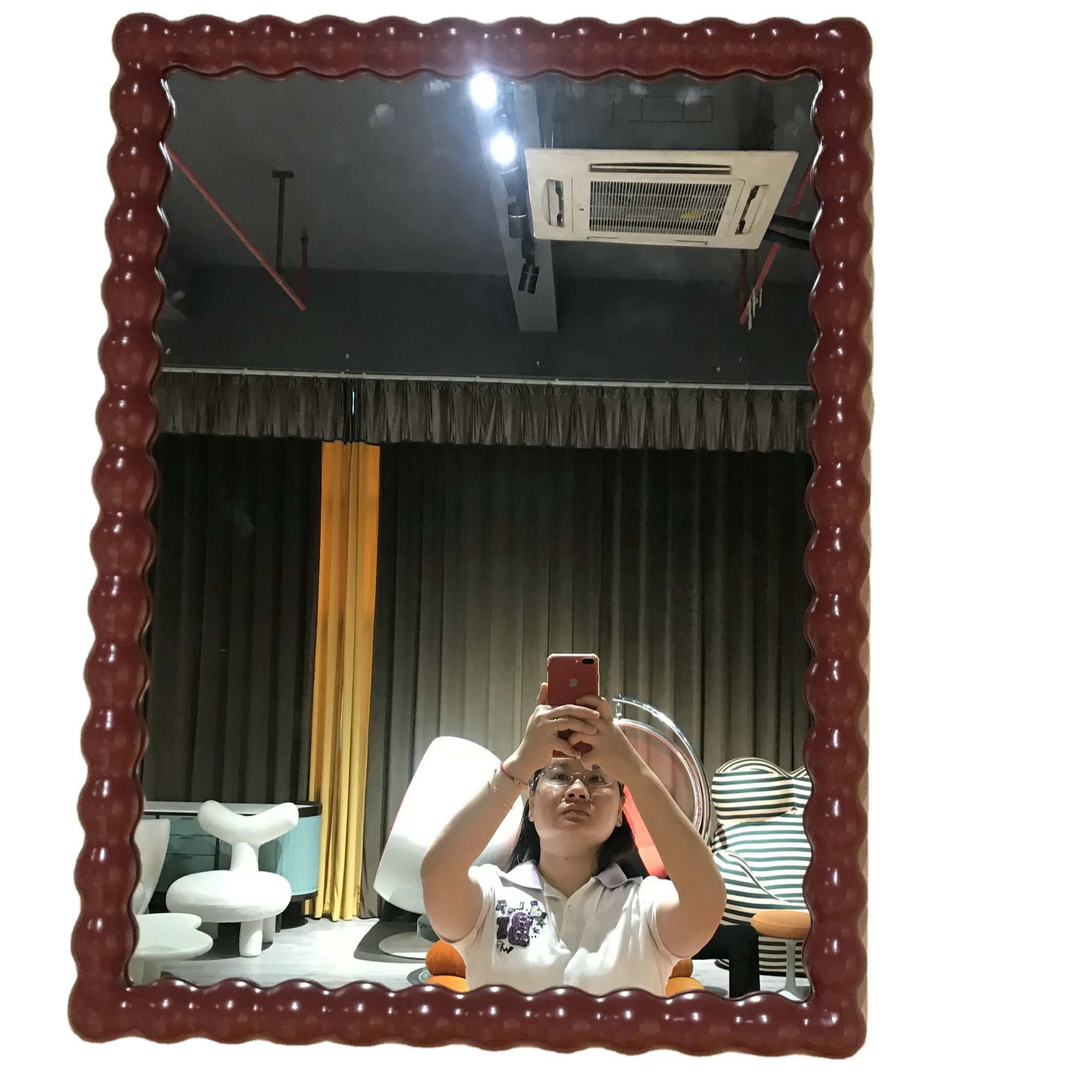 Hand Painted Lacquered Bobina Bobble Mirror Fashion Unique Design Modern Italy Wood Mid Century Modern Wall Anniversary Framed - Image 6