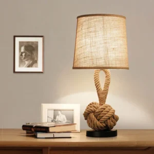 Fabric Lampshade Rope ETL Bedside Lamp Desk Hotel Lamp Hotel Table Lamp Lights Rustic Metal American Decorative Hemp Rope LED