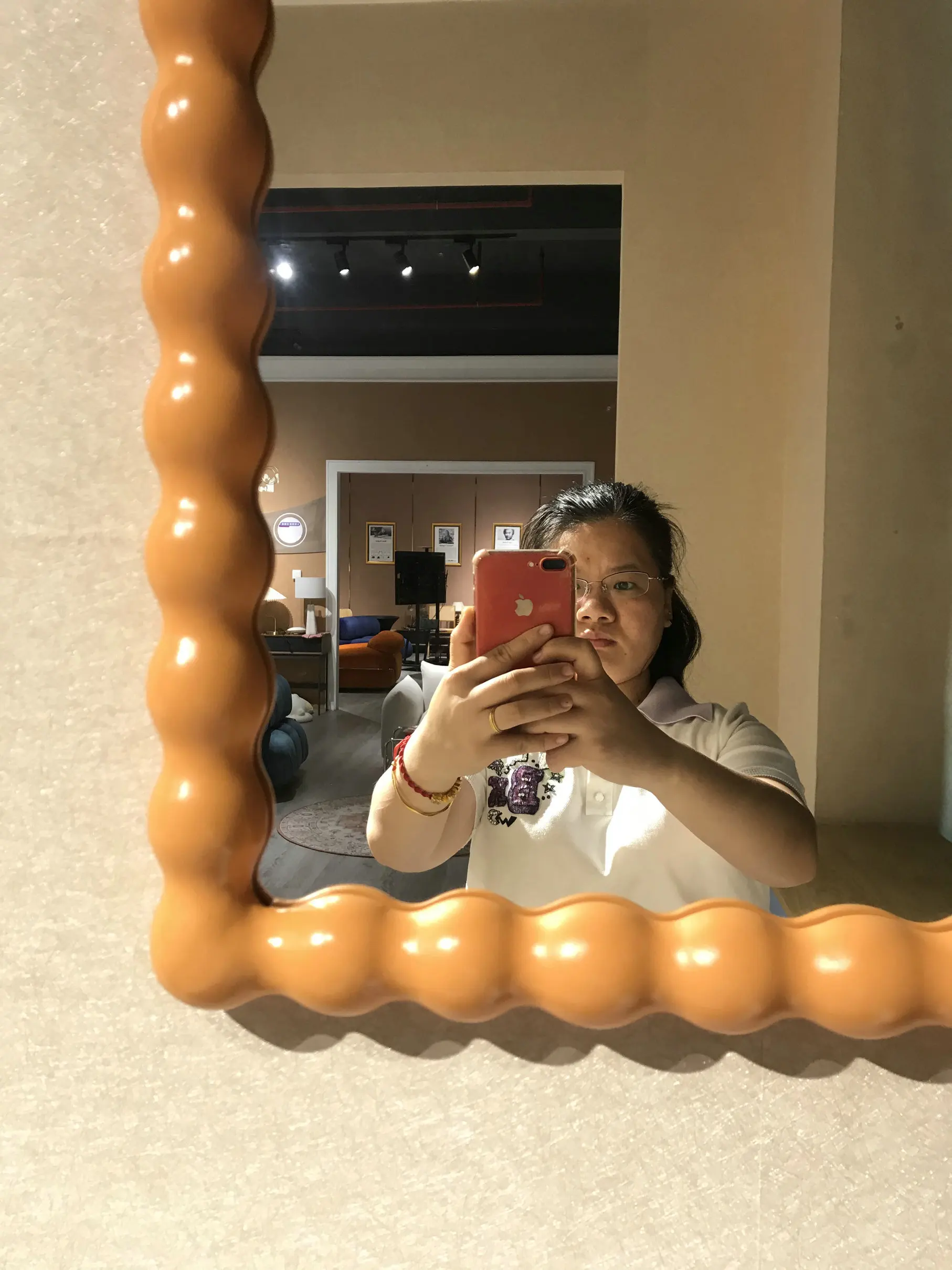 Hand Painted Lacquered Bobina Bobble Mirror Fashion Unique Design Modern Italy Wood Mid Century Modern Wall Anniversary Framed