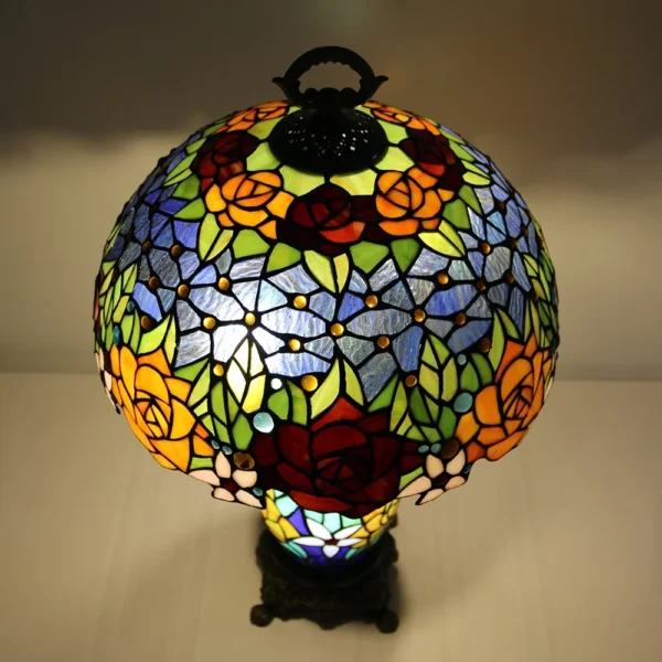 LongHuiJing Tiffany Style Stained Glass Table Lamp Rose Flower Desk La ps Accent Light - Image 5