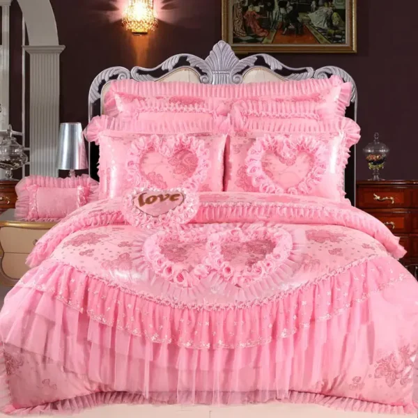 Luxury American style  Lace  Bedding Set Fashion Wedding Bedding Set  bed skirt home textiles > bedding > quilts - Image 4